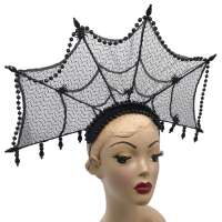 Black headdress spider web and beads